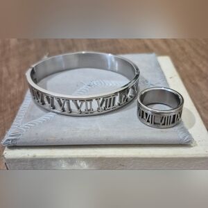 EdForce Stainless Steel Roman Numeral Bracelet & Ring Set